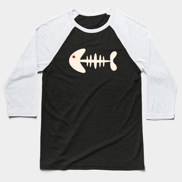 Fish Bone Cute Minimal Fish Skeleton Baseball T-Shirt by KierkegaardDesignStudio